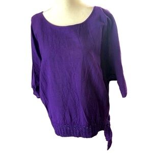 Drapers and Damons Cotton Popover Blouse Women XL Purple Dolman Sleeves